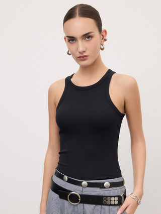 Top met fijne ribstructuur zwart