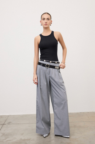 Top met fijne ribstructuur zwart