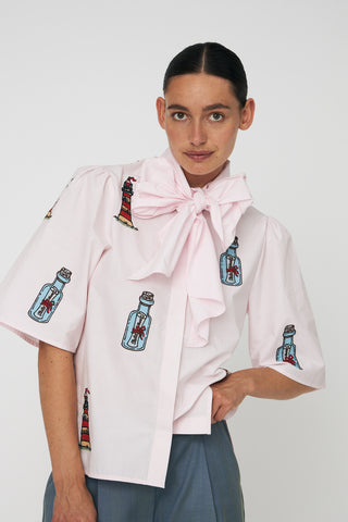 Blouse Embroidered Bow Shirt