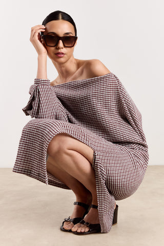 Blouse An Off Shoulder Seersucker Checks